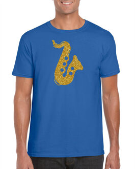 Bellatio Decorations Gouden saxofoon / muziek t-shirt / kleding blauw heren