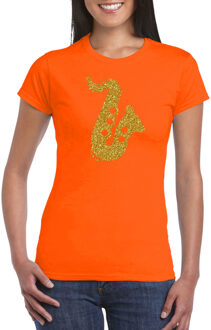 Bellatio Decorations Gouden saxofoon / muziek t-shirt / kleding - oranje - voor dames - muziek shirts / muziek liefhebber / jazz / saxofonisten outfit XS