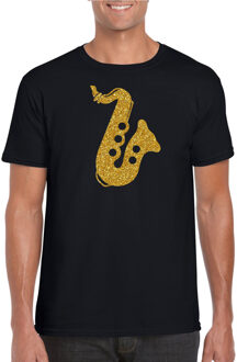 Bellatio Decorations Gouden saxofoon / muziek t-shirt / kleding - zwart - voor heren - muziek shirts / muziek liefhebber / saxofonisten / jazz / outfit M