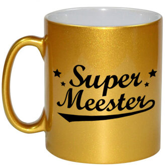 Bellatio Decorations Gouden super meester beker / mok bedankt 330 ml - Meesterdag/einde schooljaar cadeau - feest mokken Goudkleurig