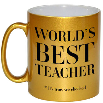 Bellatio Decorations Gouden Worlds best teacher cadeau koffiemok / theebeker 330 ml - Cadeau mokken