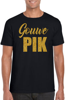Bellatio Decorations Gouwe pik fun tekst t-shirt / kleding met gouden glitters op zwart voor heren - foute fun tekst shirt / festival outfit M