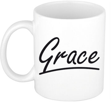 Bellatio Decorations Grace Naam koffiemok - beker - met sierlijke letters - wit - 300 ml - Cadeau - Dames