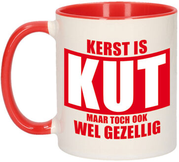 Bellatio Decorations Grappige Kerst cadeau mok/beker - Kerst is kut - rood/wit