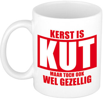 Bellatio Decorations Grappige Kerst cadeau mok/beker - Kerst is kut - wit - Bekers