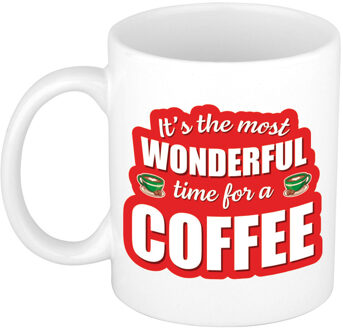 Bellatio Decorations Grappige Kerst cadeau mok - its the most wonderful time for a coffee - wit - Bekers