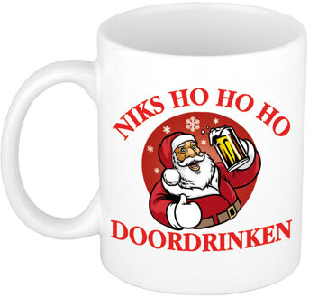 Bellatio Decorations Grappige Kerst mok/beker - niks ho ho ho doordrinken - wit - Bekers