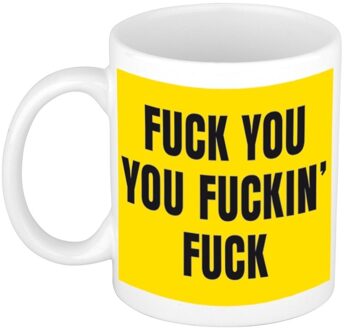 Bellatio Decorations Grappige koffiemok - drink beker - fuck you you fuckin fuck - geel - 300 ml