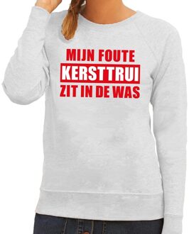 Bellatio Decorations Grappige tekst kersttrui in de was voor dames grijs 2XL (44) - kerst truien