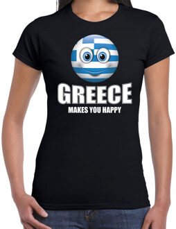 Bellatio Decorations Greece makes you happy landen t-shirt Griekenland zwart voor dames met emoticon 2XL