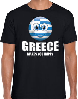 Bellatio Decorations Greece makes you happy landen t-shirt Griekenland zwart voor heren met emoticon 2XL