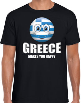 Bellatio Decorations Greece makes you happy landen t-shirt Griekenland zwart voor heren met emoticon