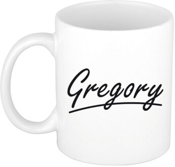 Bellatio Decorations Gregory Naam koffiemok - beker - met sierlijke letters - wit - 300 ml - Cadeau - Heren