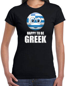 Bellatio Decorations Griekenland emoticon Happy to be Greek landen t-shirt zwart dames XS