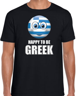 Bellatio Decorations Griekenland emoticon Happy to be Greek landen t-shirt zwart heren 2XL