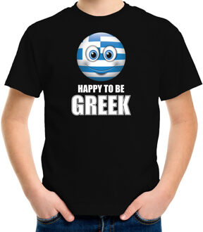 Bellatio Decorations Griekenland Emoticon Happy to be Greek landen t-shirt zwart kinderen