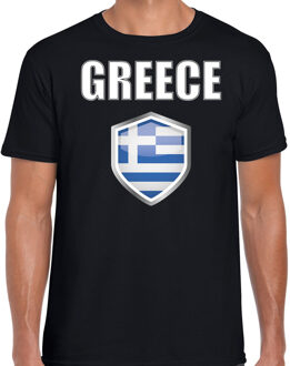 Bellatio Decorations Griekenland landen supporter t-shirt met Griekse vlag schild zwart heren