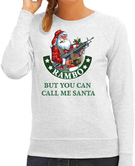 Bellatio Decorations Grijze foute Kersttrui / Kerstkleding Rambo but you can call me Santa voor dames 2XL - kerst truien Grijs