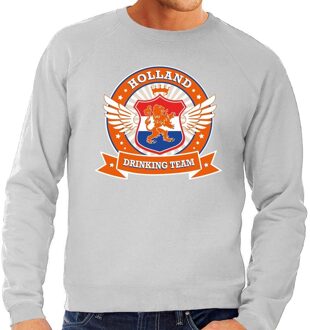 Bellatio Decorations Grijze Holland drinking team sweater / sweater oranje accenten heren -  Nederland supporter kleding 2XL