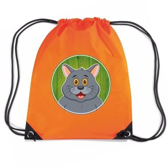 Bellatio Decorations Grijze kat dieren trekkoord rugzak / gymtas oranje voor kinderen - Gymtasje - zwemtasje