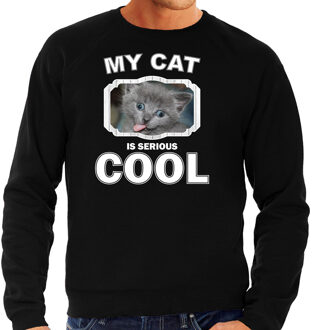 Bellatio Decorations Grijze kat katten sweater / trui my cat is serious cool zwart voor heren