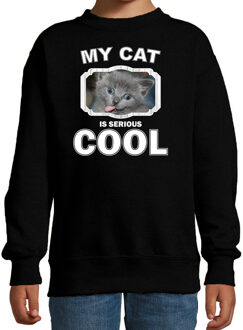 Bellatio Decorations Grijze katten / poezen trui / sweater my cat is serious cool zwart - kinderen - Katten liefhebber cadeau sweaters 12-13 jaar (152/164)