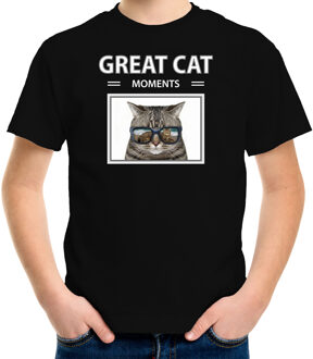 Bellatio Decorations Grijze katten t-shirt met dieren foto great cat mochildrents zwart voor kinderen