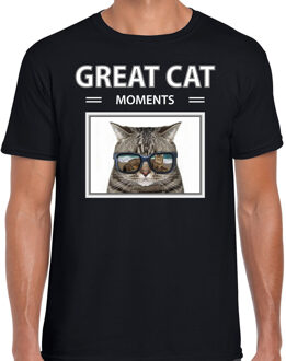 Bellatio Decorations Grijze katten t-shirt met dieren foto great cat moments zwart voor heren