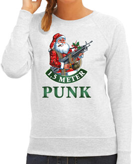 Bellatio Decorations Grijze Kerstsweater / Kerstkleding 1,5 meter punk voor dames 2XL - kerst truien Grijs