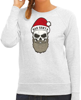 Bellatio Decorations Grijze Kersttrui / Kerstkleding Bad Santa voor dames 2XL - kerst truien Grijs