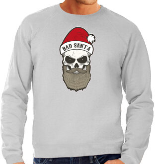 Bellatio Decorations Grijze Kersttrui / Kerstkleding Bad Santa voor heren 2XL - kerst truien Grijs