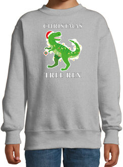 Bellatio Decorations Grijze Kersttrui / Kerstkleding Christmas tree rex voor kinderen 9-11 jaar (134/146) - kerst truien kind Grijs