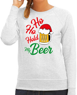 Bellatio Decorations Grijze Kersttrui / Kerstkleding Ho ho hold my beer voor dames 2XL - kerst truien Grijs