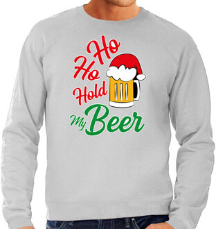 Bellatio Decorations Grijze Kersttrui / Kerstkleding Ho ho hold my beer voor heren 2XL - kerst truien Grijs