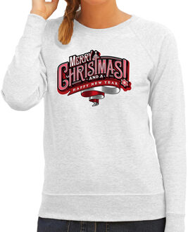 Bellatio Decorations Grijze Kersttrui / Kerstkleding Merry Christmas voor dames 2XL - kerst truien Grijs