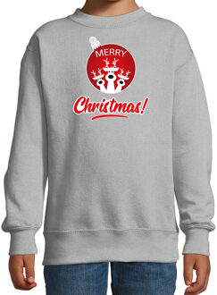 Bellatio Decorations Grijze Kersttrui / Kerstkleding Merry Christmas voor kinderen met rendier kerstbal 12-13 jaar (152/164) - kerst truien k Grijs