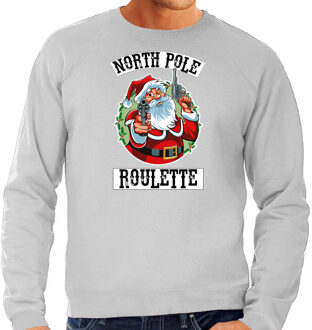 Bellatio Decorations Grijze Kersttrui / Kerstkleding Northpole roulette voor heren 2XL - kerst truien Grijs