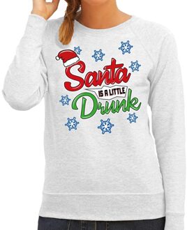 Bellatio Decorations Grijze kersttrui / kerstkleding Santa is a little drunk voor dames S (36) - kerst truien Grijs
