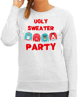 Bellatio Decorations Grijze Kersttrui / Kerstkleding Ugly sweater party voor dames 2XL - kerst truien Grijs