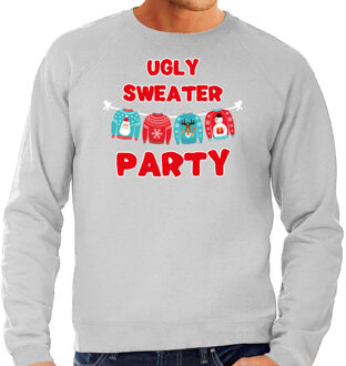 Bellatio Decorations Grijze Kersttrui / Kerstkleding Ugly sweater party voor heren M - kerst truien Grijs