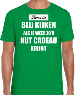 Bellatio Decorations Groen fout Kerstshirt / t-shirt - Kerst is blij kijken / kut cadeau - heren - Kerstkleding / Christmas outfit S