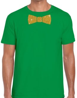 Bellatio Decorations Groen fun t-shirt met vlinderdas in glitter goud heren 2XL