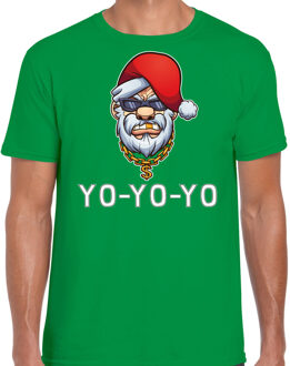 Bellatio Decorations Groen Kerst shirt/ Kerstkleding Gangster / rapper Santa voor heren 2XL - kerst t-shirts