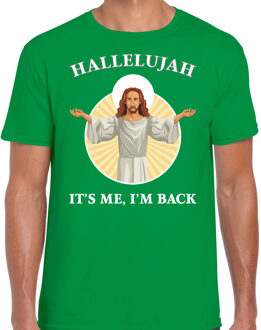 Bellatio Decorations Groen Kerst shirt / Kerstkleding Hallelujah its me im back voor heren 2XL - kerst t-shirts