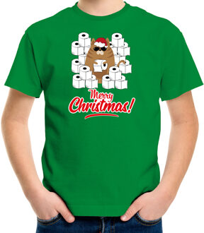 Bellatio Decorations Groen Kerst shirt/ Kerstkleding hamsterende kat Merry Christmas voor kinderen L (140-152) - kerst t-shirts kind