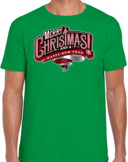 Bellatio Decorations Groen Kerst shirt / Kerstkleding Merry Christmas voor heren 2XL - kerst t-shirts