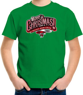 Bellatio Decorations Groen Kerst shirt / Kerstkleding Merry Christmas voor kinderen XL (164-176) - kerst t-shirts kind