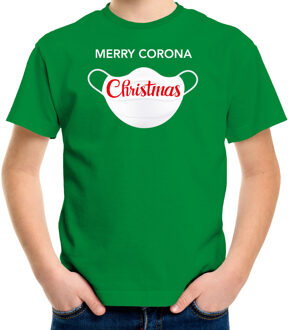 Bellatio Decorations Groen Kerst shirt/ Kerstkleding Merry corona Christmas voor kinderen L (140-152)