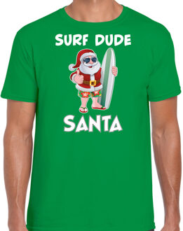 Bellatio Decorations Groen Kerst shirt/ Kerstkleding surf dude Santa voor heren 2XL - kerst t-shirts