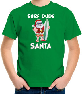 Bellatio Decorations Groen Kerst shirt/ Kerstkleding surf dude Santa voor kinderen L (140-152) - kerst t-shirts kind